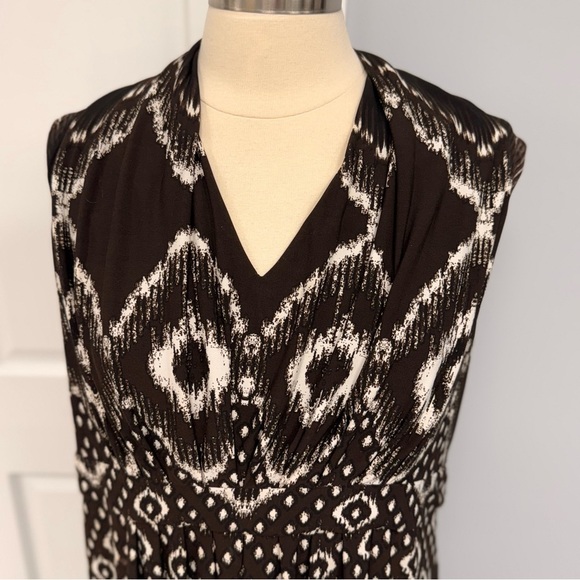 Chicos 2 (L 12/14) Maxi Dress Brown Ivory Medallion Geometric Print Sleeveless - Picture 7 of 11